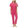 thumbnail image 1 of felwors Silk Satin Pajamas Set Women Short Sleeve Sleepwear Soft Button Down Loungewear Pjs Set Hot Pink, XL, 1 of 8