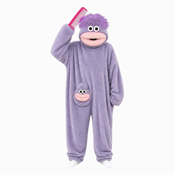 felwors Silly Frog Onesie Pajamas for Boys and Girls – Soft Plush Cosplay Jumpsuit with Comb, Unisex Cozy Loungewear for Sleepovers & Relaxation(Light Purple,8-10 Years)