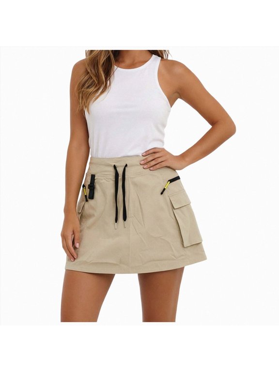Skorts for Woman - Hiking Cargo Skorts with Zipper Pockets High Waisted Quick Dry Golf Workout Dressy Casual Beige for Size XXL