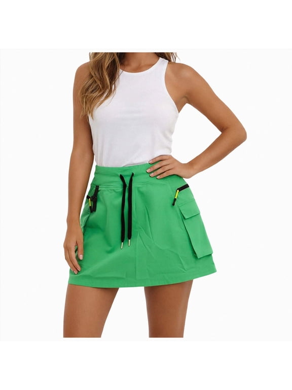 Skorts for Woman - Hiking Cargo Skorts with Zipper Pockets High Waisted Quick Dry Golf Workout Dressy Casual Green for Size XXXL