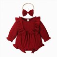 thumbnail image 1 of felwors Smocked Baby Girl Clothes Newborn Girl Bubble Romper Long Sleeve Jumpsuit and Headband Outfit Cute Infant Clothing, 1 of 6