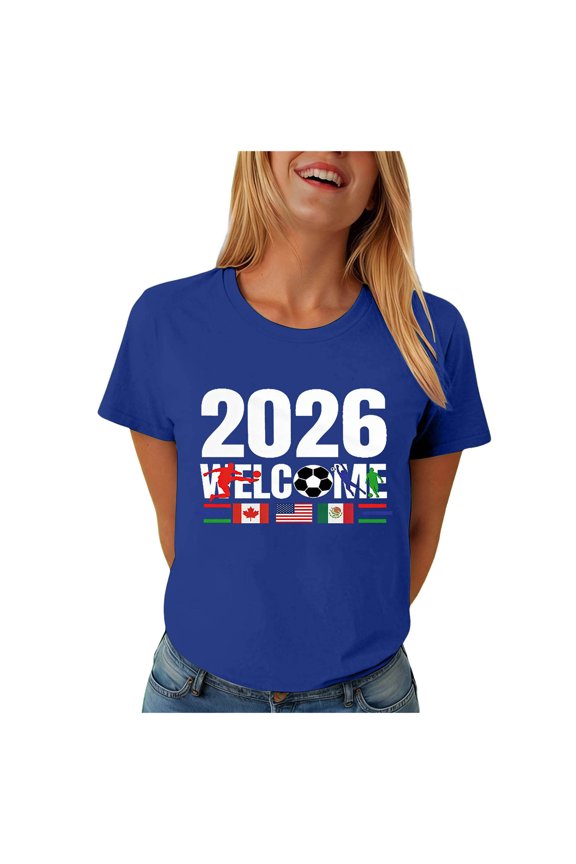 Soccer Cup 2026 Shirt Women USA Football Match Season Jersey Game Day T-Shirt Funny Soccer Graphic Short Sleeve Shirt (Blue, XXL)