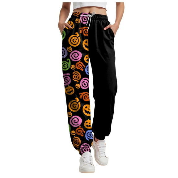 felwors Spooky Season Women's Lounge Pants 2025 High Waisted Halloween Themed Joggers with Side Pockets Pink, XXXL