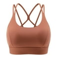 thumbnail image 1 of felwors Sports Bra for Women, Scoop Neck Crisscross Back Padded Low Impact Bras Tops for Workout Yoga Gym Brown, M, 1 of 5