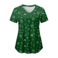 thumbnail image 1 of felwors St. Patrick's Day Scrub Tops Women Cute V Neck Short Sleeve Green Shamrocks Printed Nurse Holiday Working Uniforms (Dark Green, XXXL), 1 of 6