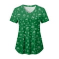 thumbnail image 1 of felwors St Patricks Day Shirt Women Shamrocks Printed V Neck Short Sleeve Nursing Uniform Scrubs Shirts with Pockets (Green, XL), 1 of 7