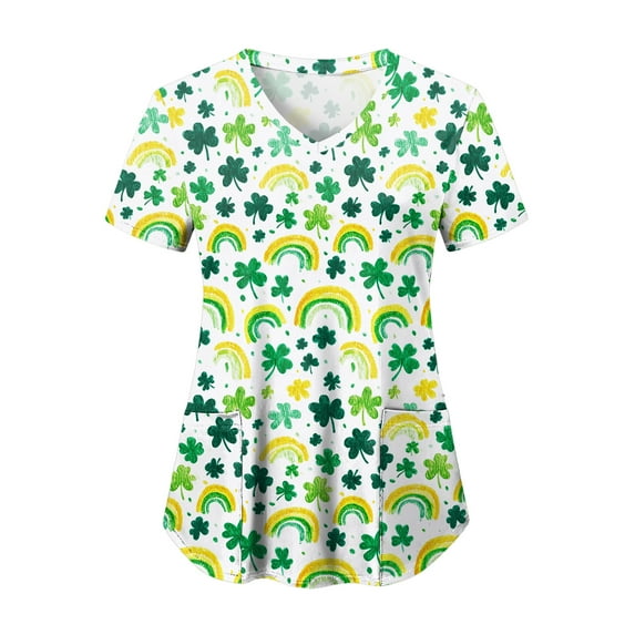 felwors St Patricks Day Shirt Women St Patricks Day Outfits for Women Soft Cozy V Neck Printed Tops Nurse Uniform Shirt (Green, M)