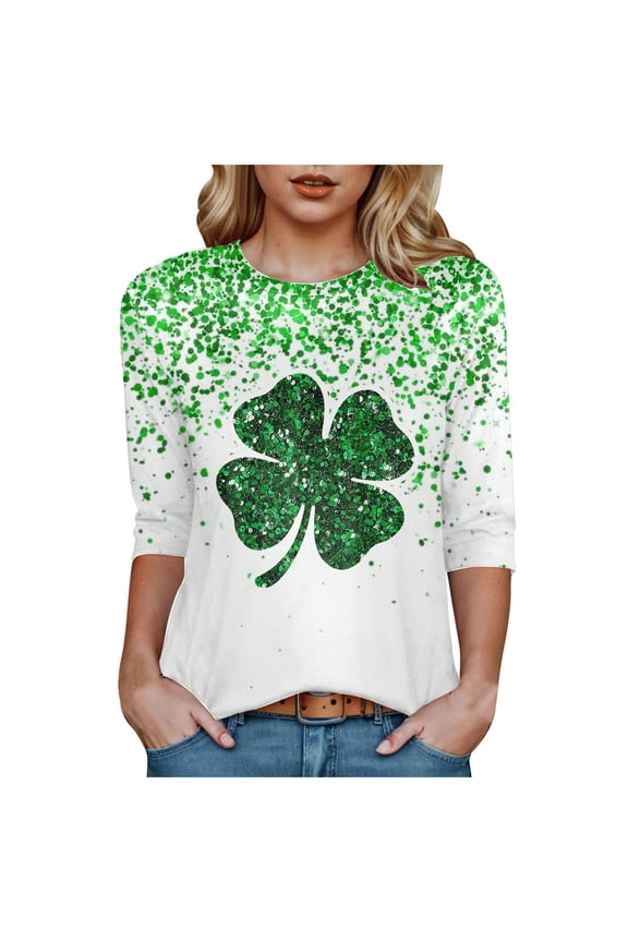 St Patty's Day Shirt Women 2025 Casual Plus Size 3/4 Sleeve Irish Clover Shirts Funny Saint Patrick's Tunic Tops (Dark Green, XXXL)