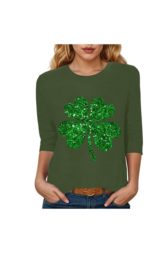 St Patty's Day Shirt Women 2026 Casual Plus Size 3/4 Sleeve Irish Clover Shirts Funny Saint Patrick's Tunic Tops (Dark Green, XXL)