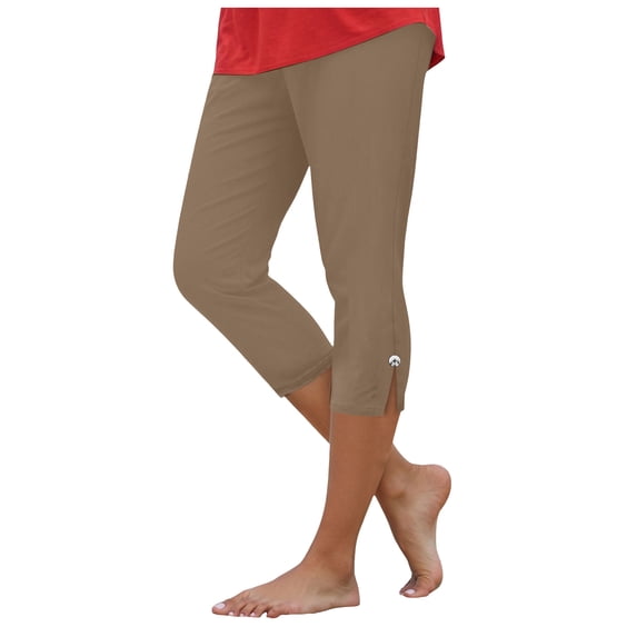 felwors Summer Capris for Women Casual Stretch High Waisted Yoga Pants Lightweight Pull On Side Split Athletic Cropped Trouser Khaki for Size M