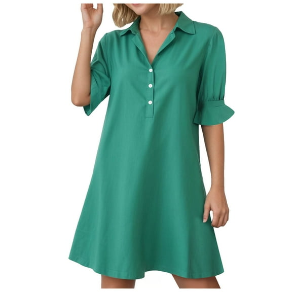 felwors Summer Dresses for Women V Neck Ruffle Short Sleeve Casual Shift Dress Green, S