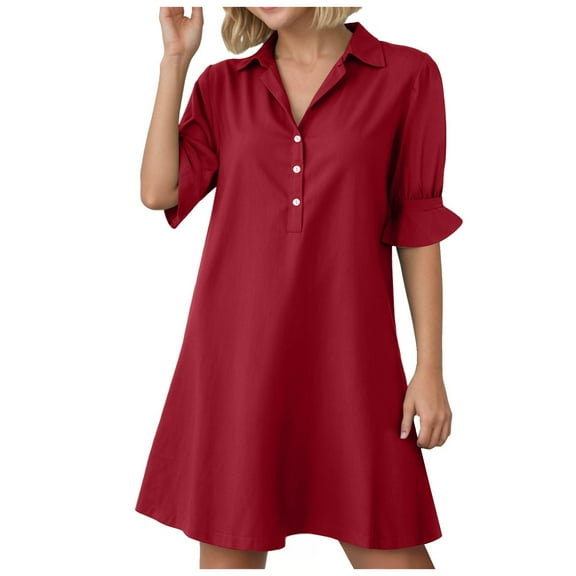 felwors Summer Dresses for Women V Neck Ruffle Short Sleeve Casual Shift Dress Red, S