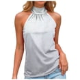 thumbnail image 1 of felwors Summer Sleeveless Neck Halter Tank Tops Back Pleated Casual Keyhole Cami Blouse Light Gray for Size M, 1 of 7