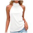 thumbnail image 1 of felwors Summer Sleeveless Neck Halter Tank Tops Back Pleated Casual Keyhole Cami Blouse White for Size M, 1 of 7