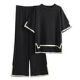thumbnail image 1 of felwors Sweater Sets Women 2 Piece Lounge Sets Short Sleeve Knit Pullover Tops Wide Leg Pants Black, One Size, 1 of 5