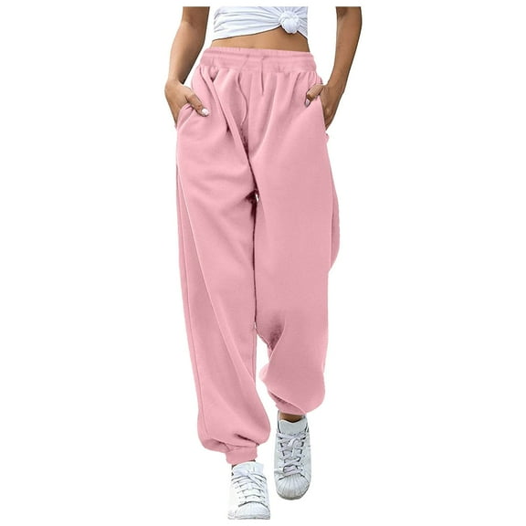 felwors Sweatpants Women Fleece Pockets Winter Fall Fashion Baggy Lounge Pants Joggers Pink, XL