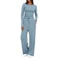 thumbnail image 1 of felwors Sweatsuits Women 2 Piece Outfit Fall Airport Lounge Sweat Sets With Wide Leg Pants Track Fashion Suits 2025 Sky Blue, XXL, 1 of 6