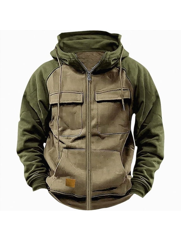 Tactical Hoodies for Men 2024 Quater-Zip Pullover Vintage Sweatshirt Casual Long Sleeve Cargo Hoodies with Pocket Khaki for Size XXL