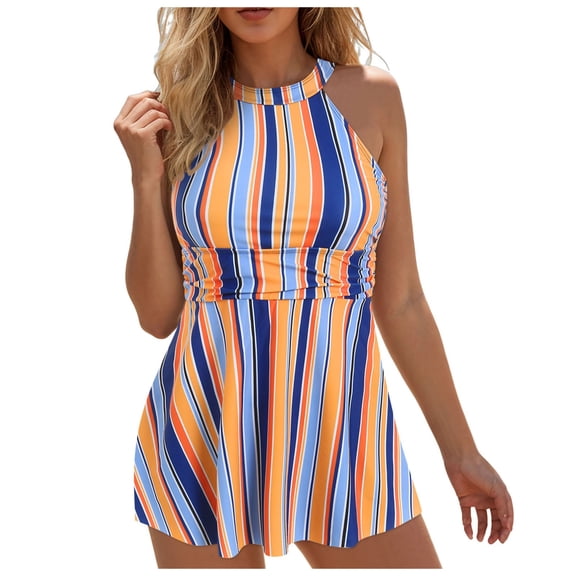 felwors Tankini Swimsuits for Women Plus Size Tummy Control High Neck Swimdress Boyshorts 2 Piece Bathing Suit Modest Swimwear(Orange, XXL)