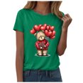 thumbnail image 1 of felwors Teddy Bear Graphic Tee | Valentine's Day Heart Balloons & Flower Casual Crew Neck Short Sleeve Shirt”(Green, S), 1 of 8
