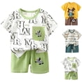 thumbnail image 1 of felwors Toddler Baby Boy Clothes Outfits Short Summer Sleeve Letters Printed Shirt Shorts Sets 2PC Little Boy Clothing (18-24 Months,Green), 1 of 5