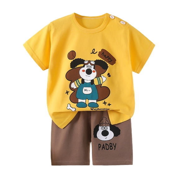 felwors Toddler Baby Boy Clothes Outfits Short Summer Sleeve Letters Printed Shirt Shorts Sets 2PC Little Boy Clothing (3-4 Years,Yellow)