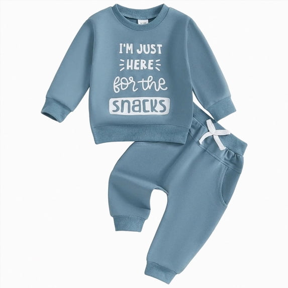 felwors Toddler Baby Boy Football Outfit Im Just Here for The Snacks Football Sweatshirt and Pants Set 2Pcs Fall Clothes
