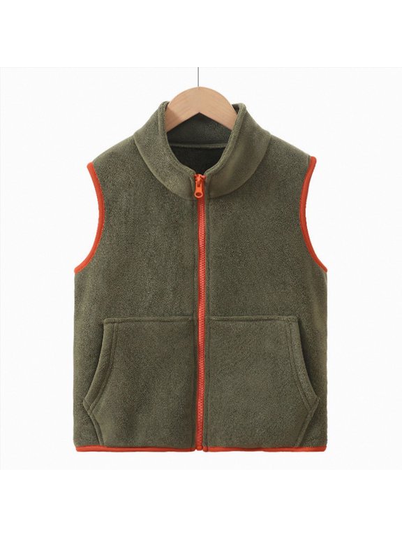 Toddler Baby Boy and Girls Fleece Outerwear Vests Sleeveless Zipper Jacket Solid Color Vest Coat Spring Fall Winter Clothes (5-7 Years,Army Green)