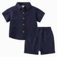 thumbnail image 1 of felwors Toddler Baby Boy Linen Outfits Solid Color Short Sleeve Lapel Button Down Shirt and Shorts Summer Clothes Set(5-6 Years), 1 of 7