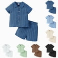 thumbnail image 1 of felwors Toddler Baby Boys Clothes Ribbed Button-Down Shirt Tops +Shorts Pocket Outfit 2 PCS set(12-18 Months,Navy), 1 of 5