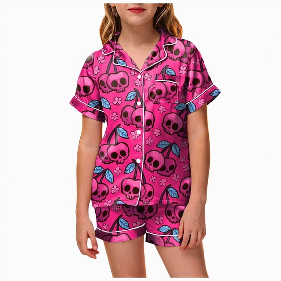 felwors Toddler Baby Girl Boy Halloween Pajamas Pumpkin Cotton Linen Long Sleeve Button Down Shirts Pants Kids Sleepwear Pjs (Hot Pink,10-11 Years)
