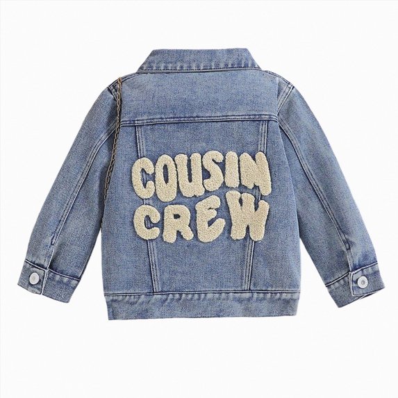 felwors Toddler Baby Girl Jacket Big Lil Sister/Brother Letter Embroidery Jean Long Sleeve Cardigan Button Denim Coat