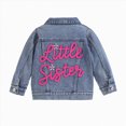thumbnail image 1 of felwors Toddler Baby Girl Jacket Big Lil Sister/Brother Letter Embroidery Jean Long Sleeve Cardigan Button Denim Coat, 1 of 1