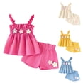 thumbnail image 1 of felwors Toddler Baby Girl Summer Clothes Flower Embroidery Sleeveless Smocked Tops and Shorts Set Cute Two Piece Outfit (2-3 Years, Hot Pink), 1 of 6