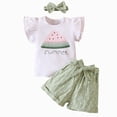 thumbnail image 1 of felwors Toddler Baby Girls Clothes Watermelon T-shirt + Linen Shorts with Belt Cute Summer Short Set (18-24 Months,Green), 1 of 7
