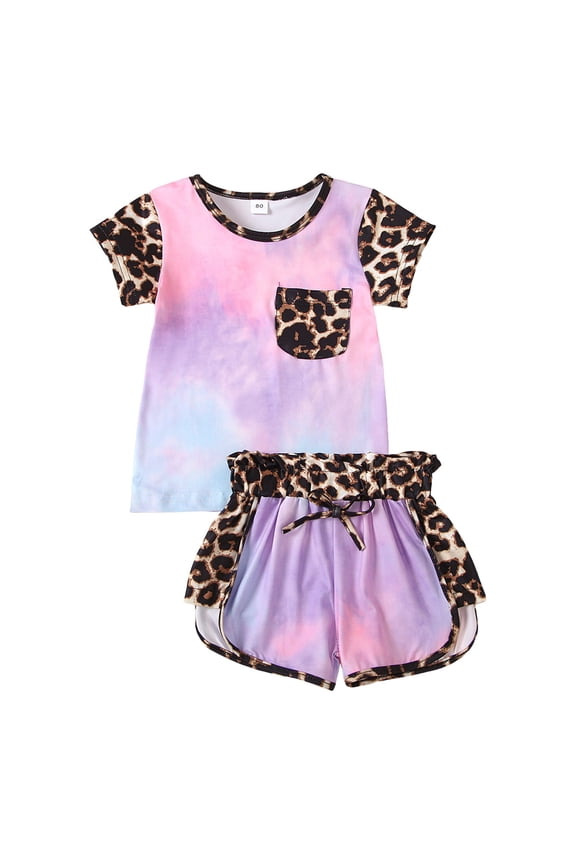 Toddler Baby Girls Leopard Print Summer Clothes Sets Crop Tops T-Shirt and Shorts 2pcs Outfits (1-2 Years, Purple)