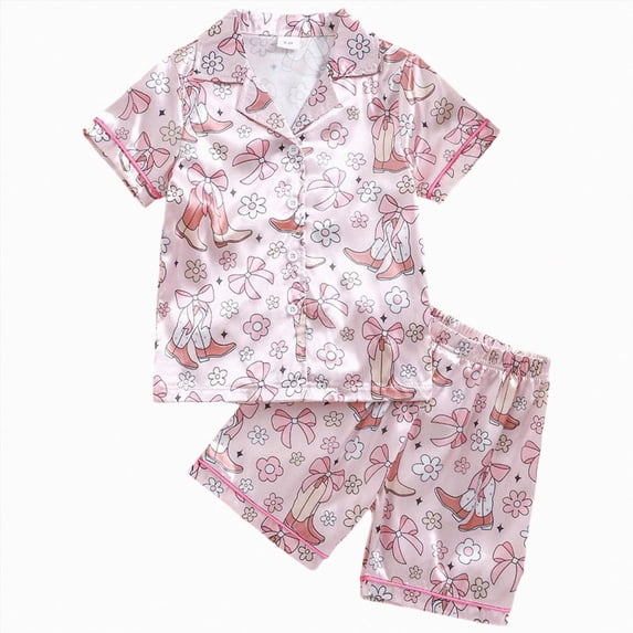 felwors Toddler Baby Satin Pajamas Set, Long Sleeve Button-Down Sleepwear PJs Girls,Light Pink,2-3 Years