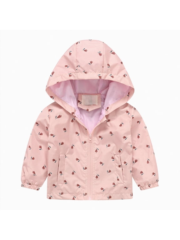Toddler Baby Spring Jacket Girls Boys Cute Cartoon Windbreaker Coats Rain Jacket Hooded Zip Light Outerwear