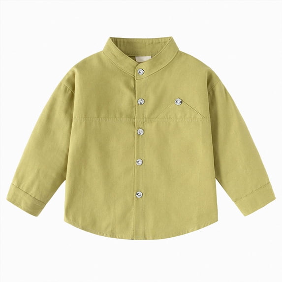 felwors Toddler Baby Stand Collar Solid Color Long Sleeve Button Detail Relaxed Fit Spring Fall Shirt (Green,2-3 Years)