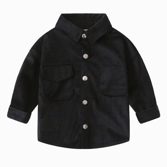 felwors Toddler Boy Button Down Shirt Long Sleeve Classic Collared Casual Formal Loose Solid Top Boy Fall Winter Clothes (Black,4-5 Years)
