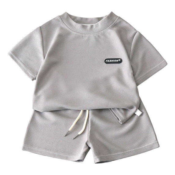 felwors Toddler Boy Clothes Baby Boys Summer Short Sleeve T-Shirt Shorts Set Summer Clothes Set 6M-9T (18-24 Months,Grey)