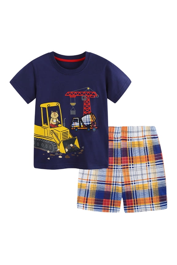 Toddler Boy Cotton Summer Short Sleeve T-Shirt and Short Set (2-3 Years, Navy)