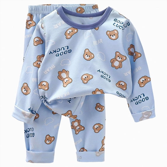 felwors Toddler Boy Pajamas Set Toddler Boys' Pajamas - Long Sleeve & Pants Set with Fun Patterns(Blue,3-4 Years)