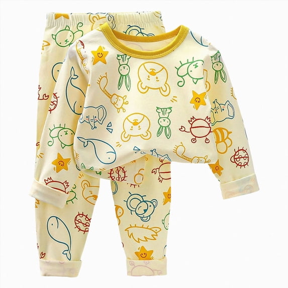 felwors Toddler Boy Pajamas Set Toddler Boys' Pajamas - Long Sleeve & Pants Set with Fun Patterns(Yellow,8-9 Years)