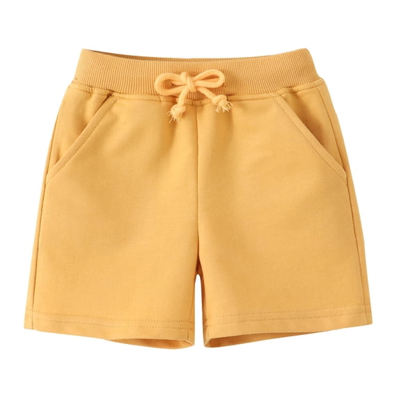 felwors Toddler Boys Girls Cotton Jogger Shorts,Little Kids Active Sport Shorts with Drawstring (5-6 Years,Yellow)