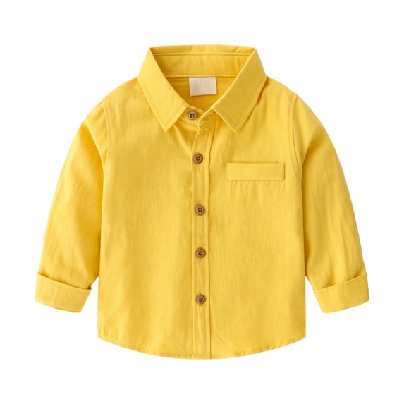 felwors Toddler Boys Long Sleeve Dress Shirt Button Up Shirts for Kids (2-3 Years, Yellow)
