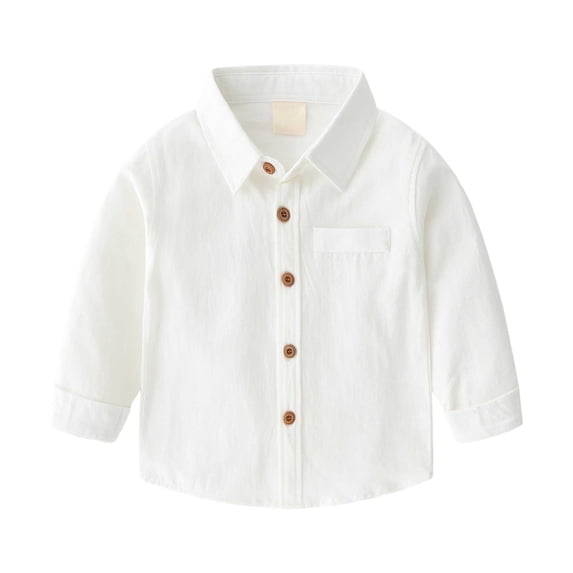 felwors Toddler Boys Long Sleeve Dress Shirt Button Up Shirts for Kids ( 3-4 Years, White)
