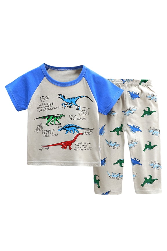 Toddler Boys Pajamas Cotton Summer Pjs for Boy Jammies Dinosaur Train Sleepwear Short Sets (3-4 Years, Blue)
