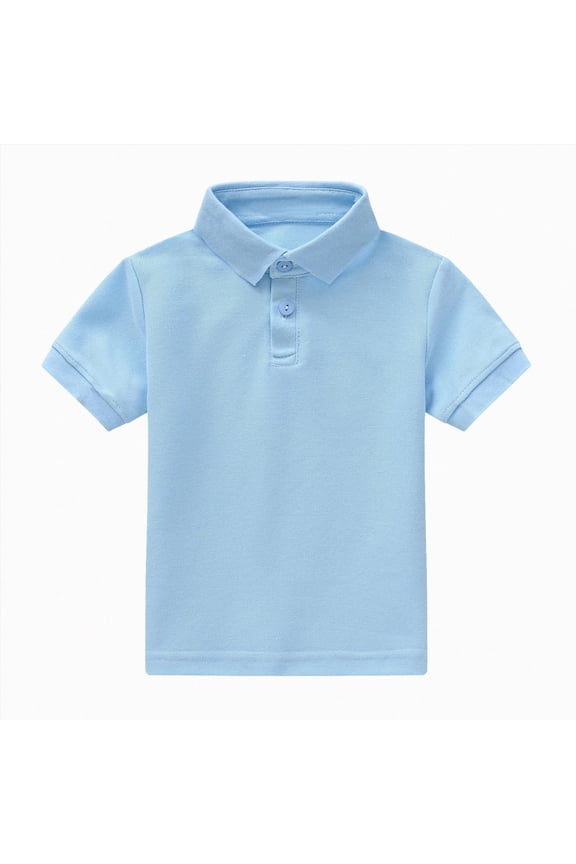 Toddler Boys' School Uniform Short Sleeve Girls Pullover Tops Summer Collared T- for Kids(Z02-Blue,4-5 Years)