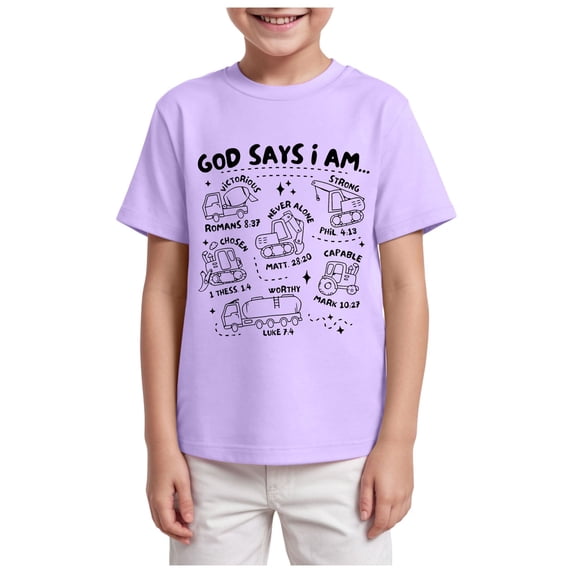 felwors Toddler Boys Truck Excavator T-Shirts Christian Shirts Religious T-Shirt for Kids T-Shirts for Toddlers 2-14T (11-12 Years, Light Purple)